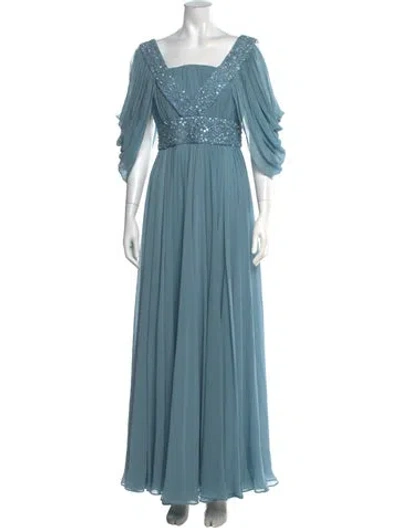Pre-owned Elie Saab Silk Long Dress In Blue