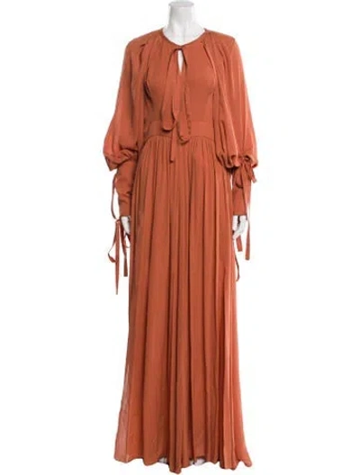 Pre-owned Elie Saab Silk Long Dress In Brown