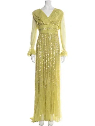 Pre-owned Elie Saab Silk Long Dress In Green