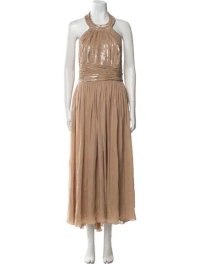 Pre-owned Elie Saab Silk Long Dress In Neutral