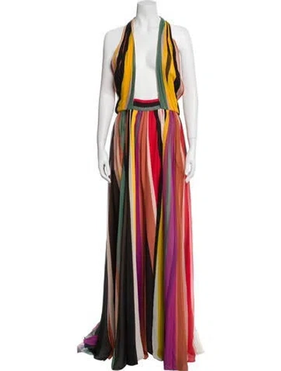 Pre-owned Elie Saab Silk Long Dress In Orange