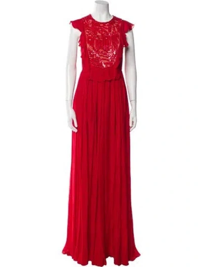 Pre-owned Elie Saab Silk Long Dress In Red