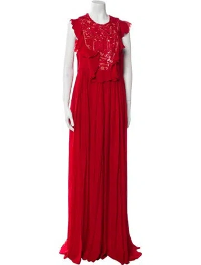 Pre-owned Elie Saab Silk Long Dress In Red