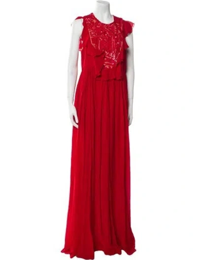 Pre-owned Elie Saab Silk Long Dress In Red