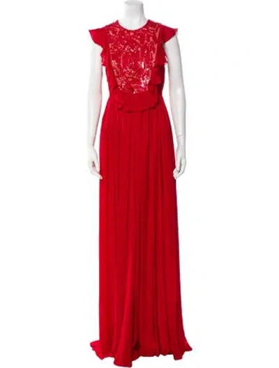 Pre-owned Elie Saab Silk Long Dress In Red