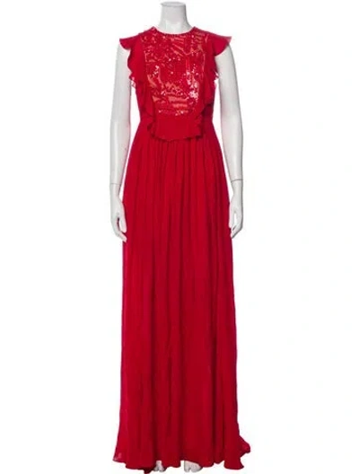 Pre-owned Elie Saab Silk Long Dress In Red