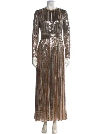 Pre-owned Elie Saab Silk Long Dress W/ Tags In Brown