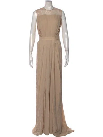 Pre-owned Elie Saab Silk Long Dress W/ Tags In Neutral