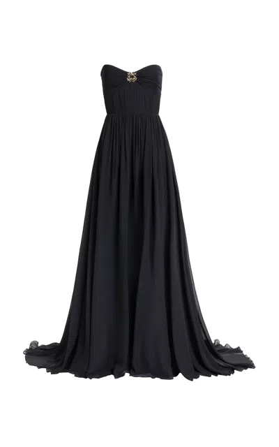 Elie Saab Silk Long Dress With Monogram Accessory