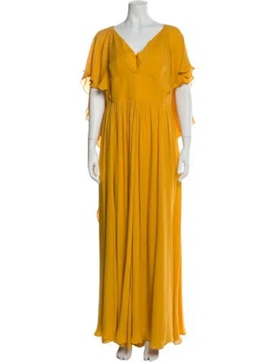 Pre-owned Elie Saab Silk Long Dress In Yellow
