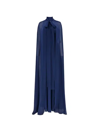 Elie Saab Silk Maxi Dress In Blue