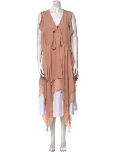 Pre-owned Elie Saab Silk Midi Length Dress In Neutral
