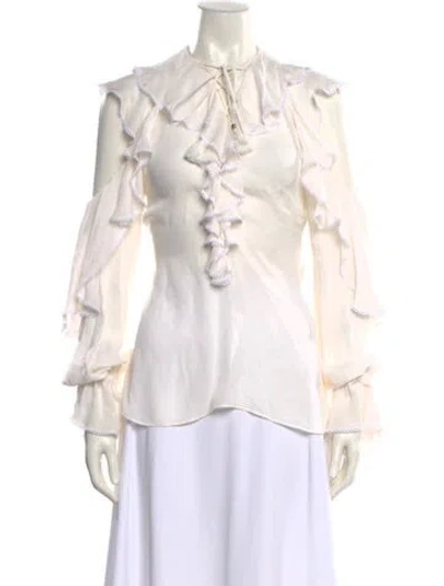 Pre-owned Elie Saab Silk Mock Neck Blouse In Neutral