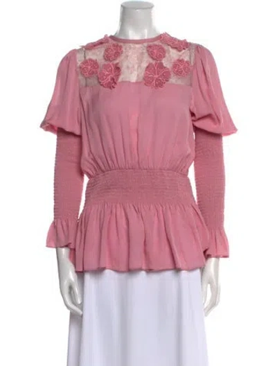 Pre-owned Elie Saab Silk Mock Neck Blouse W/ Tags In Pink