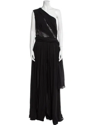 Pre-owned Elie Saab Silk One-shoulder Jumpsuit In Black