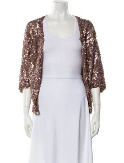 Pre-owned Elie Saab Silk Patterned Bolero In Brown