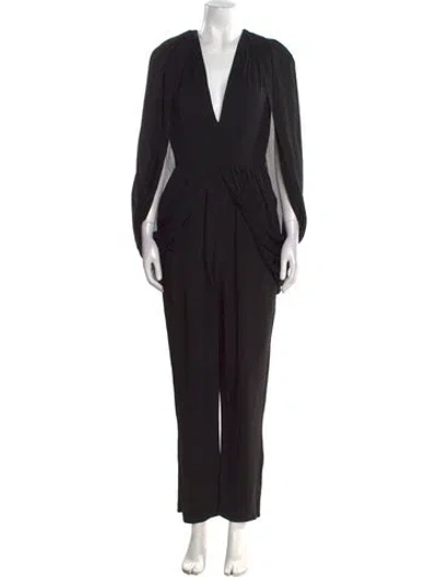 Pre-owned Elie Saab Silk Plunge Neckline Jumpsuit In Black