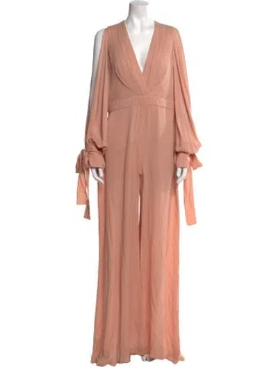 Pre-owned Elie Saab Silk Plunge Neckline Jumpsuit In Pink