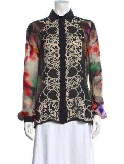 Pre-owned Elie Saab Silk Printed Blouse In Black