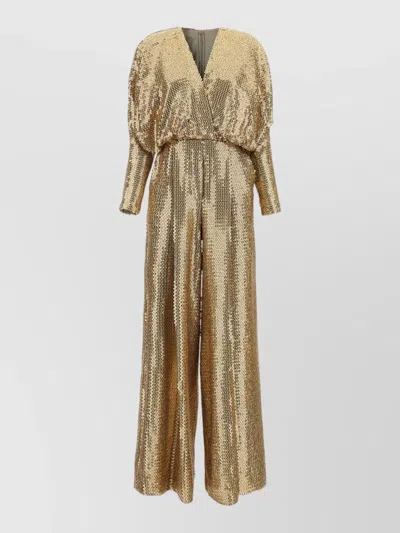 Elie Saab Silk Sequin Wide-leg V-neck Long-sleeve Jumpsuit