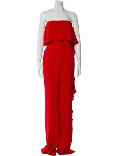 Pre-owned Elie Saab Silk Strapless Jumpsuit In Red