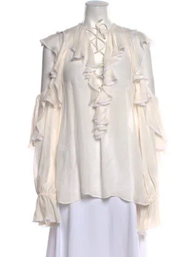 Pre-owned Elie Saab Silk Tie Neck Blouse In Neutral