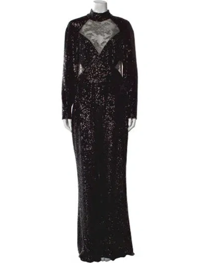 Pre-owned Elie Saab Silk Turtleneck Jumpsuit In Black