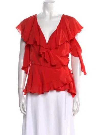 Pre-owned Elie Saab Silk V-neck Blouse In Orange