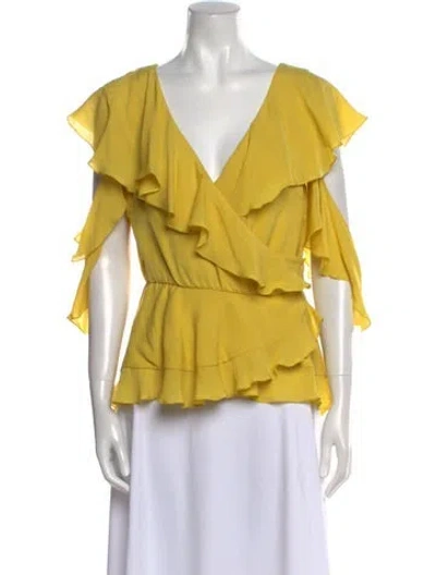 Pre-owned Elie Saab Silk V-neck Blouse W/ Tags In Yellow