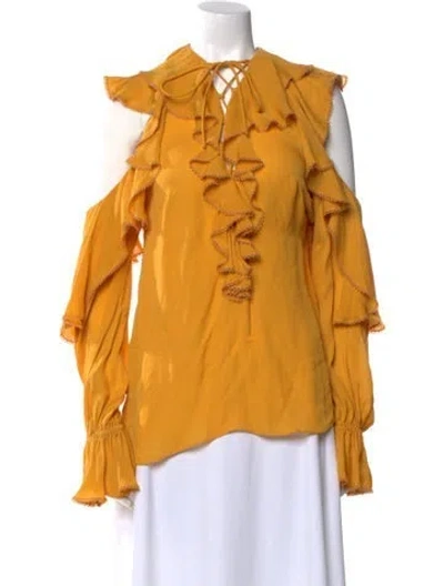 Pre-owned Elie Saab Silk V-neck Blouse In Yellow