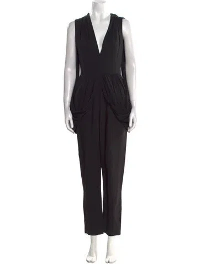 Pre-owned Elie Saab Silk V-neck Jumpsuit In Black