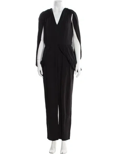 Pre-owned Elie Saab Silk V-neck Jumpsuit In Black