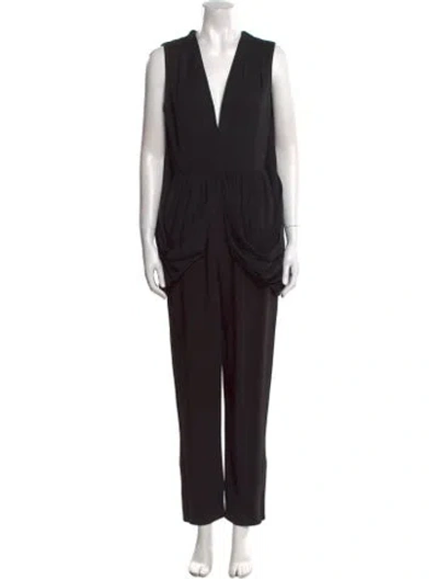 Pre-owned Elie Saab Silk V-neck Jumpsuit In Black