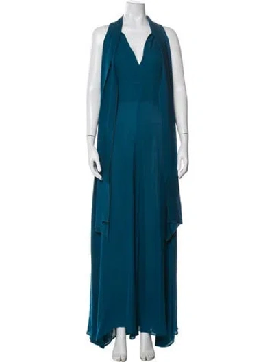 Pre-owned Elie Saab Silk V-neck Jumpsuit In Blue