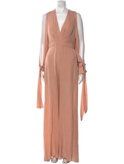 Pre-owned Elie Saab Silk V-neck Jumpsuit In Pink