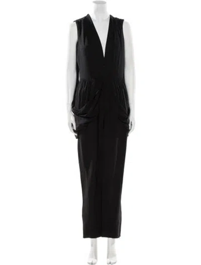 Pre-owned Elie Saab Silk V-neck Jumpsuit W/ Tags In Black