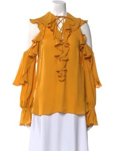 Pre-owned Elie Saab Silk V-neck Top In Yellow