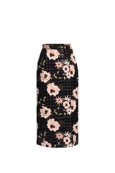 Elie Saab Embroidered Tweed Skirt In Black