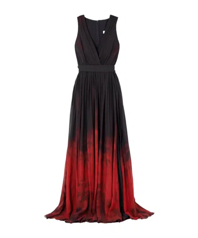Elie Saab Sleeveless Deep V Maxi Dress In Black