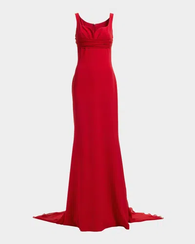 Elie Saab Sleeveless Empire-waist Silk Cape Trumpet Gown In Sunset Fla