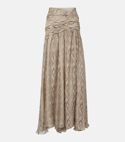 Elie Saab Snake-print Silk Chiffon Midi Skirt In Brown