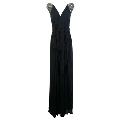 Pre-owned Elie Saab Spring 2010 Black Silk Gown With Gold And Silver Encrusted Shoulders