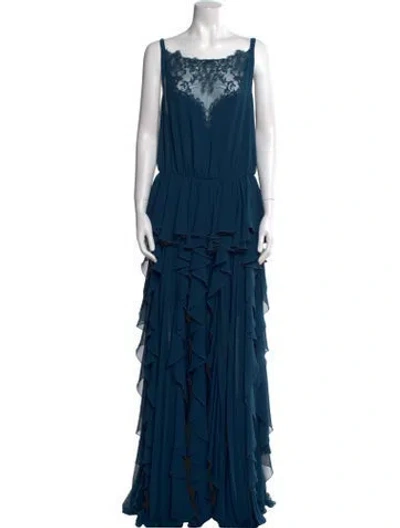 Pre-owned Elie Saab Square Neckline Long Dress In Blue