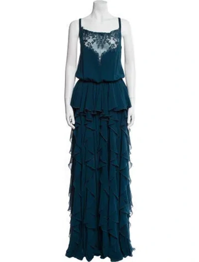 Pre-owned Elie Saab Square Neckline Long Dress In Blue