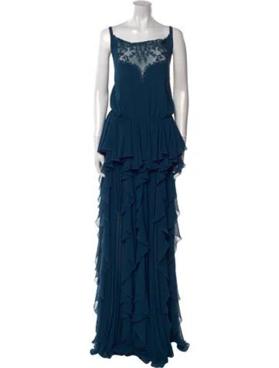 Pre-owned Elie Saab Square Neckline Long Dress In Green