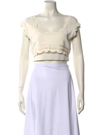 Pre-owned Elie Saab Square Neckline Short Sleeve Crop Top