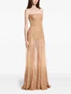 Elie Saab Strapless Beaded Embroidered Gown In Gold