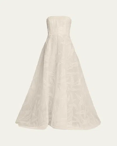 Elie Saab Strapless Beaded Tulle A-line Gown In White