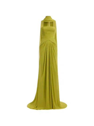 Elie Saab Strapless Draped Maxi Dress In Green