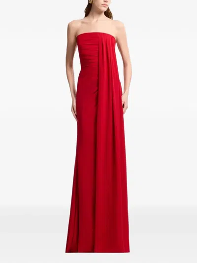 Elie Saab Strapless Draped Maxi Dress In Red